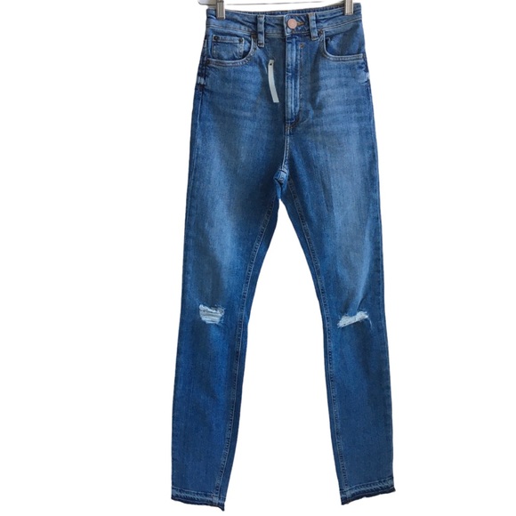 Asos Tall High Rise Distressed Raw Hem Blue Denim Jeans 26 - Picture 3 of 17